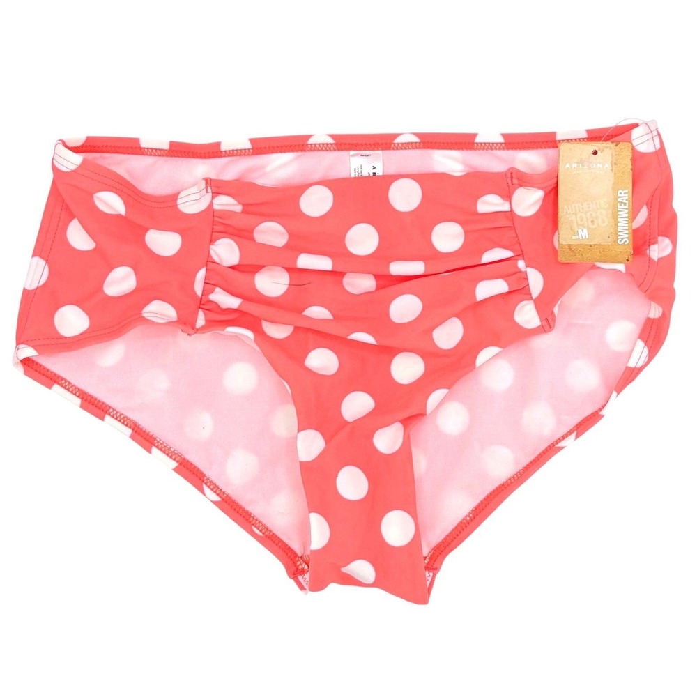 Arizona Polka Dot Bikini Bottom‎ Women's Large Coral Pink Cute Swimwear NWT